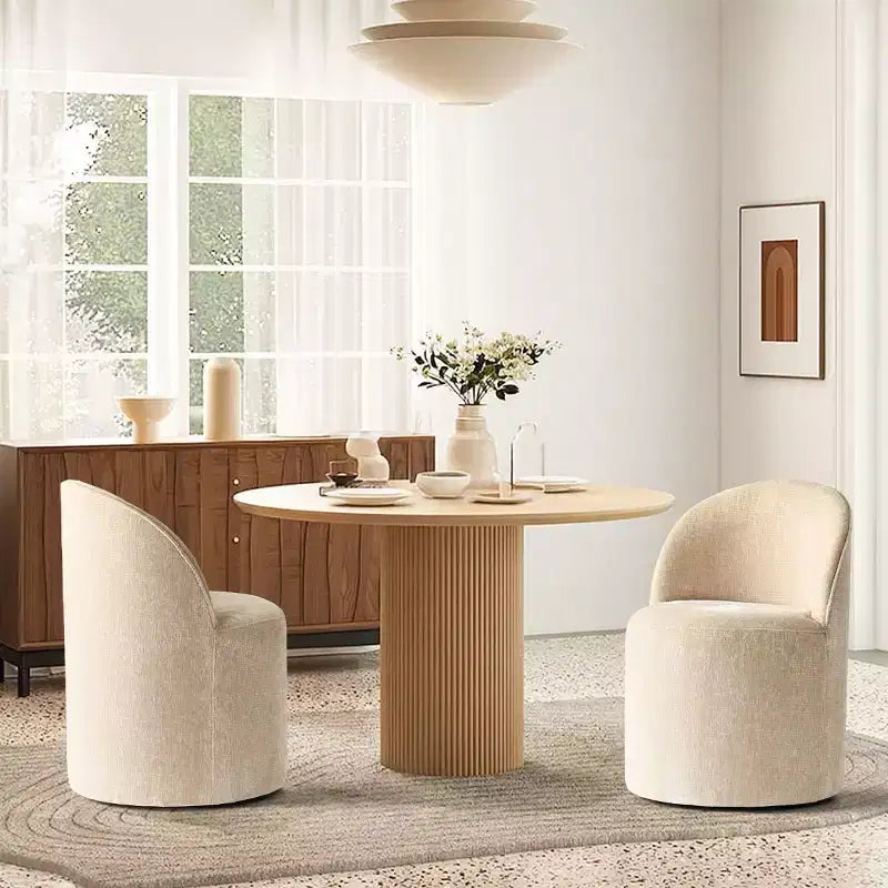 Sedia da pranzo con ruote in ciniglia – Set da 2 | Beige / Nero / Marrone / Verde salvia / Verde oliva / Terra / Brie