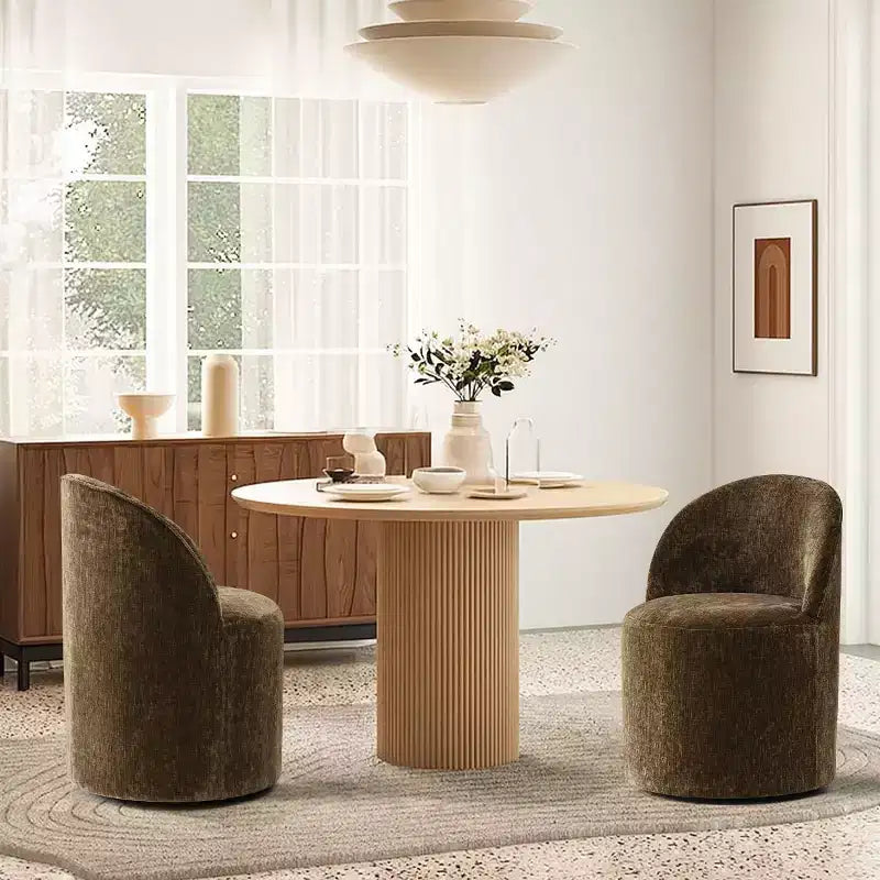 Sedia da pranzo con ruote in ciniglia – Set da 2 | Beige / Nero / Marrone / Verde salvia / Verde oliva / Terra / Brie