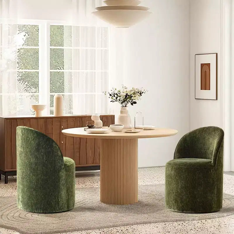Sedia da pranzo con ruote in ciniglia – Set da 2 | Beige / Nero / Marrone / Verde salvia / Verde oliva / Terra / Brie