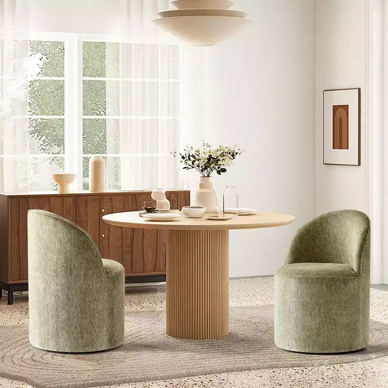 Sedia da pranzo con ruote in ciniglia – Set da 2 | Beige / Nero / Marrone / Verde salvia / Verde oliva / Terra / Brie