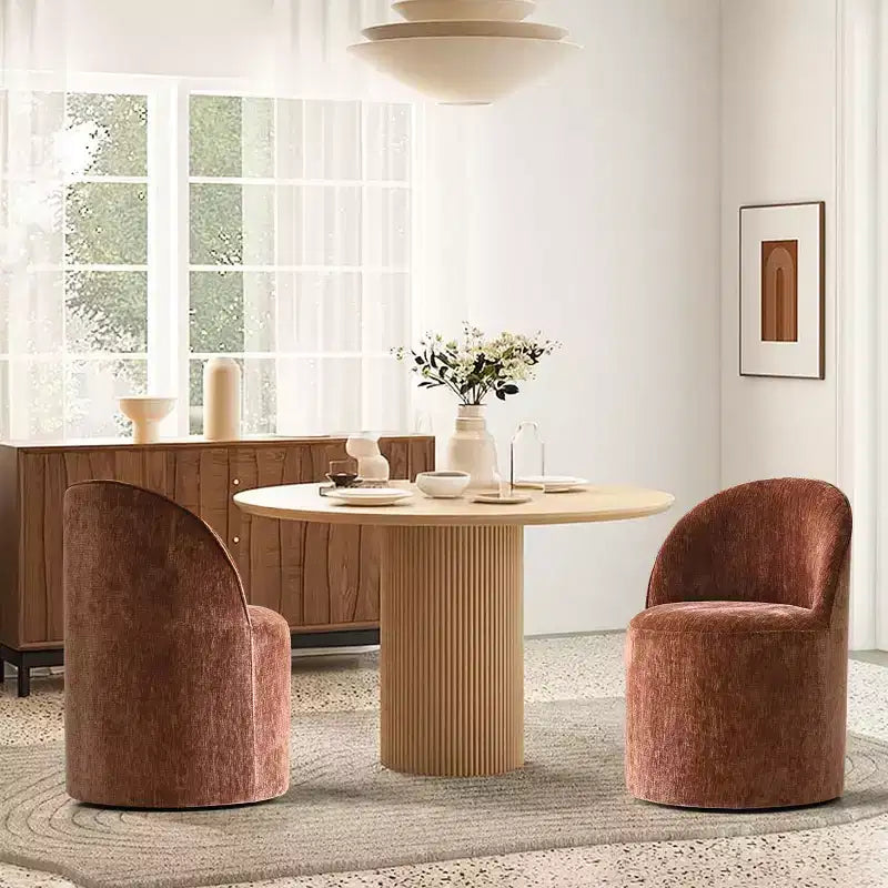 Sedia da pranzo con ruote in ciniglia – Set da 2 | Beige / Nero / Marrone / Verde salvia / Verde oliva / Terra / Brie