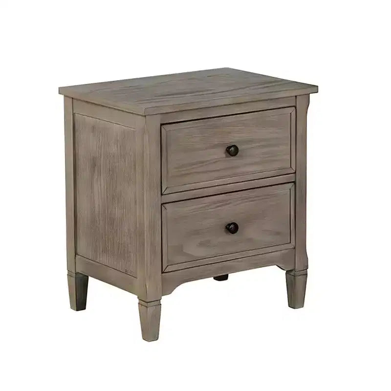Comodino in legno grigio a 2 cassetti con pomelli rotondi, per 1