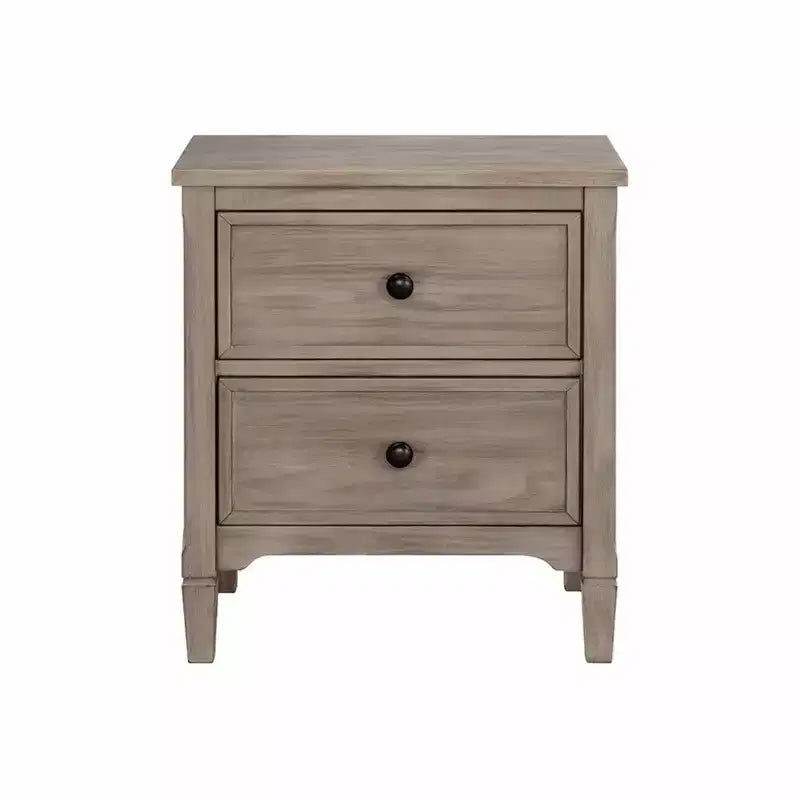 Comodino in legno grigio a 2 cassetti con pomelli rotondi, per 1