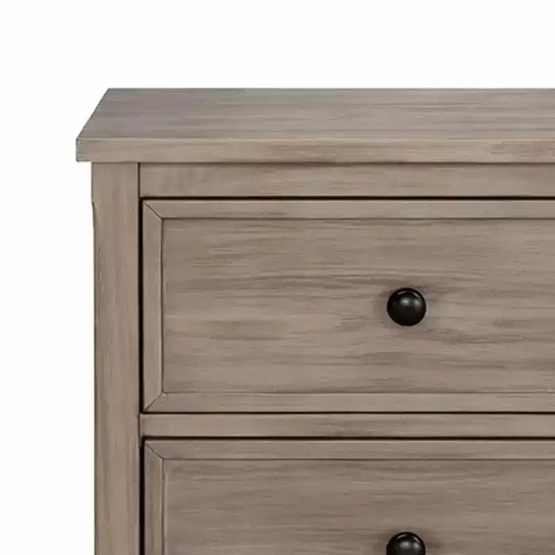 Comodino in legno grigio a 2 cassetti con pomelli rotondi, per 1
