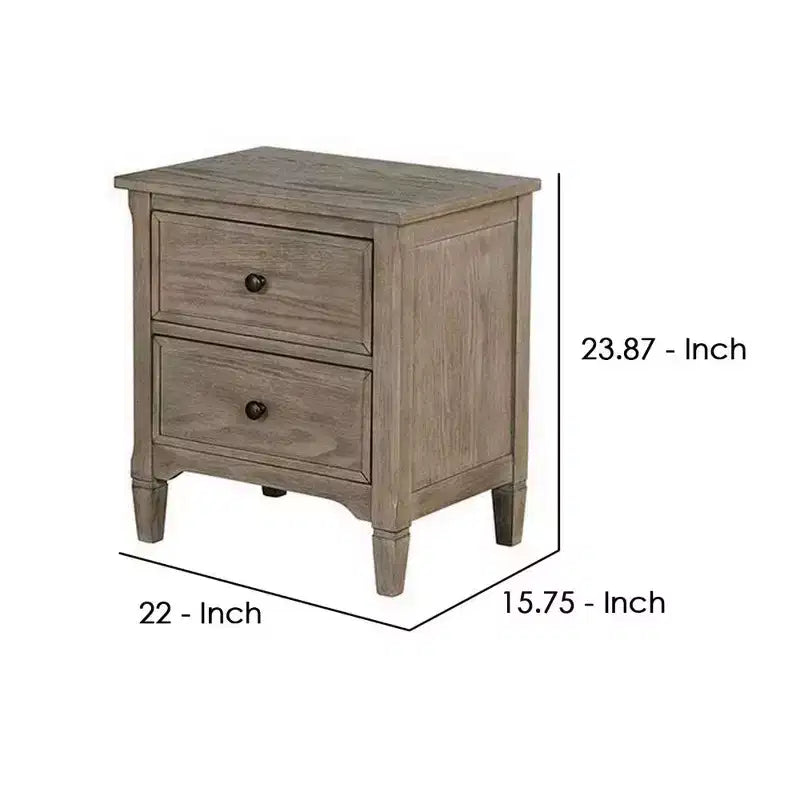 Comodino in legno grigio a 2 cassetti con pomelli rotondi, per 1