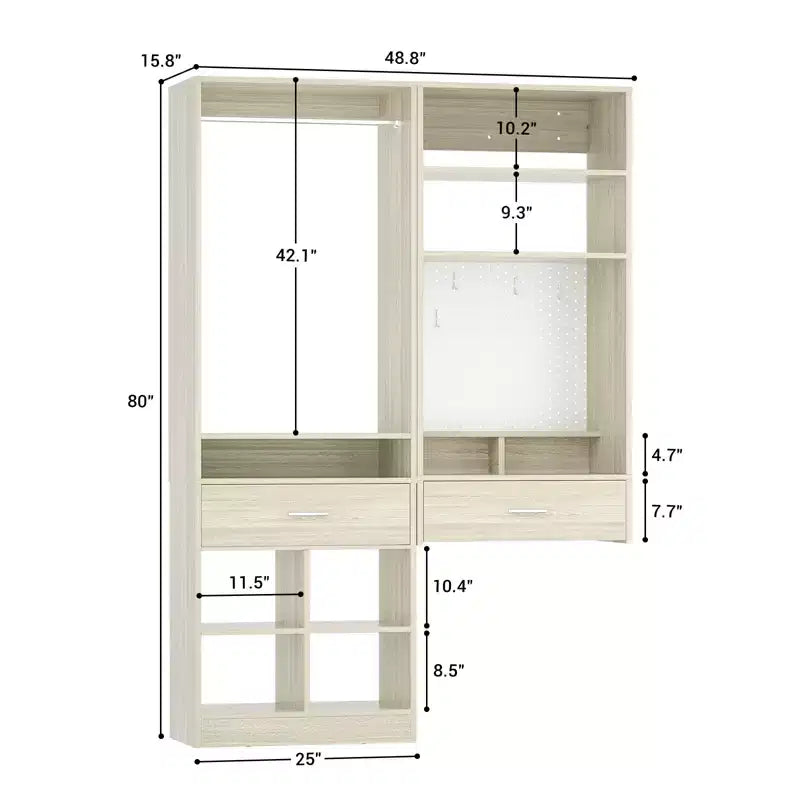 Set di armadi a 2 unità beige/bianco con organizer a muro, per 2 utenti