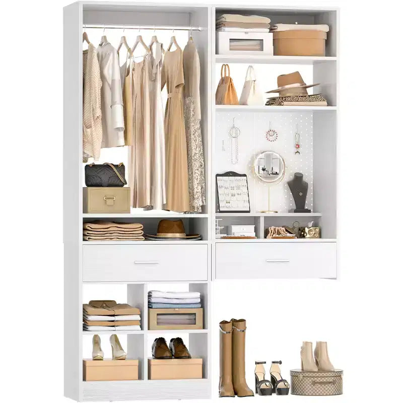 Set di armadi a 2 unità beige/bianco con organizer a muro, per 2 utenti