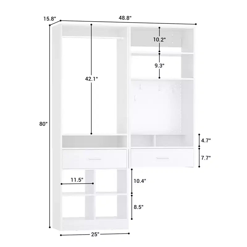 Set di armadi a 2 unità beige/bianco con organizer a muro, per 2 utenti