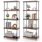Costway 2PCS 5-Tier Multipurpose Display Rack Freestanding Bookshelf w/ Metal Frame Walnut