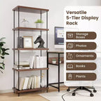 Libreria autoportante a 5 ripiani in noce Industrial, set di 2