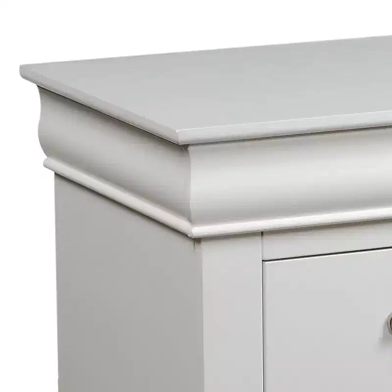 Comodino bianco a 2 cassetti, struttura in legno, uso in camera da letto per 1 persona