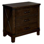 Comodino Marrone a 3 Cassetti con Maniglie in Metallo, Singolo, Legno