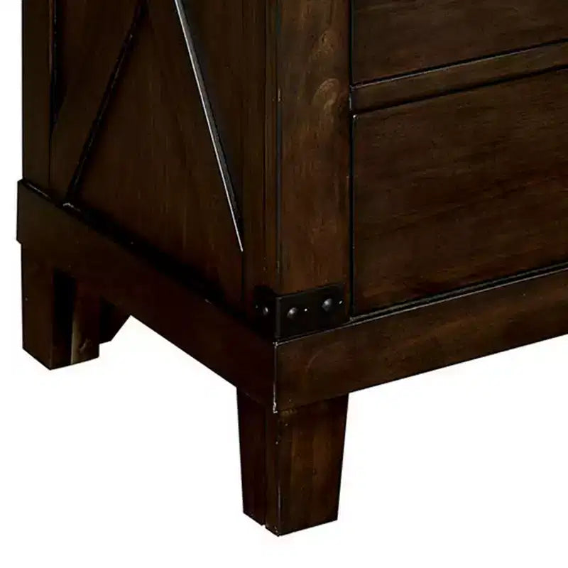 Comodino Marrone a 3 Cassetti con Maniglie in Metallo, Singolo, Legno