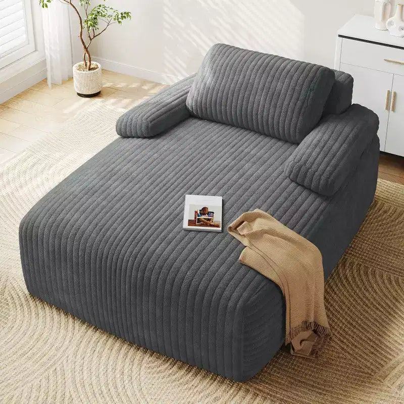 Balconera 48in Chaise Lounge Chair Indoor Oversized Corduroy Upholstered Boneless Sofa Bed No Assembly Required Grey