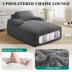 Divano Letto Chaise Longue in Velluto a Coste Grigio – 1 Posto