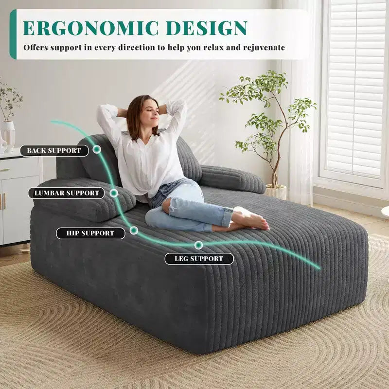 Divano Letto Chaise Longue in Velluto a Coste Grigio – 1 Posto