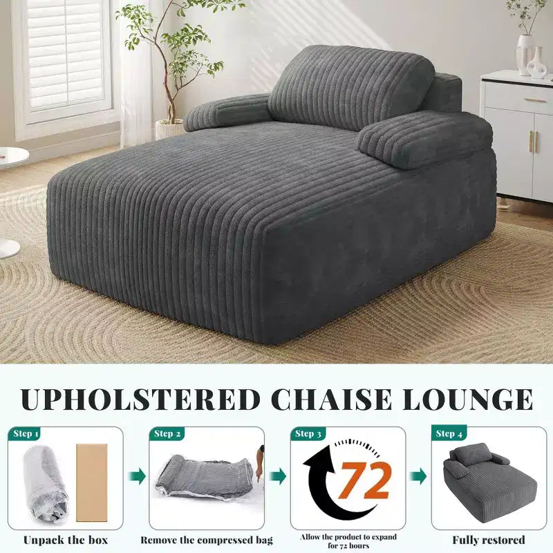Divano Letto Chaise Longue in Velluto a Coste Grigio – 1 Posto