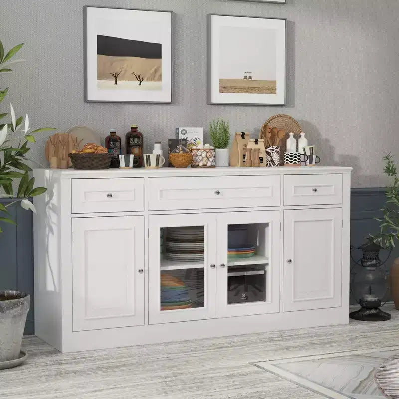 Madia da pranzo moderna con 4 ante e 3 cassetti, colore bianco