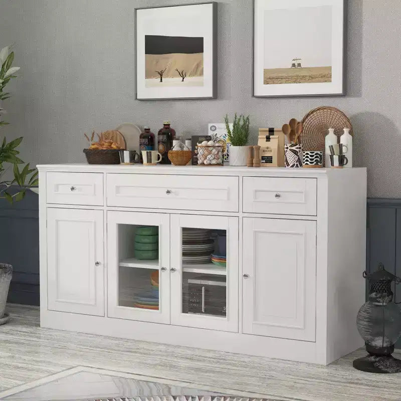Madia da pranzo moderna con 4 ante e 3 cassetti, colore bianco