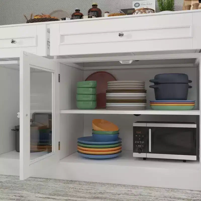 Madia da pranzo moderna con 4 ante e 3 cassetti, colore bianco