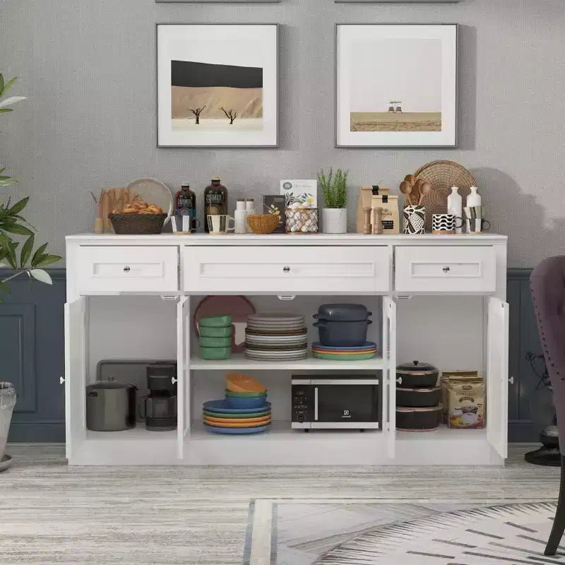 Madia da pranzo moderna con 4 ante e 3 cassetti, colore bianco