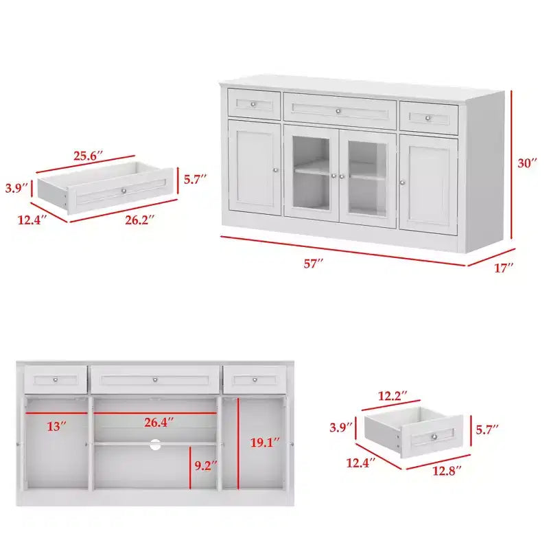 Madia da pranzo moderna con 4 ante e 3 cassetti, colore bianco