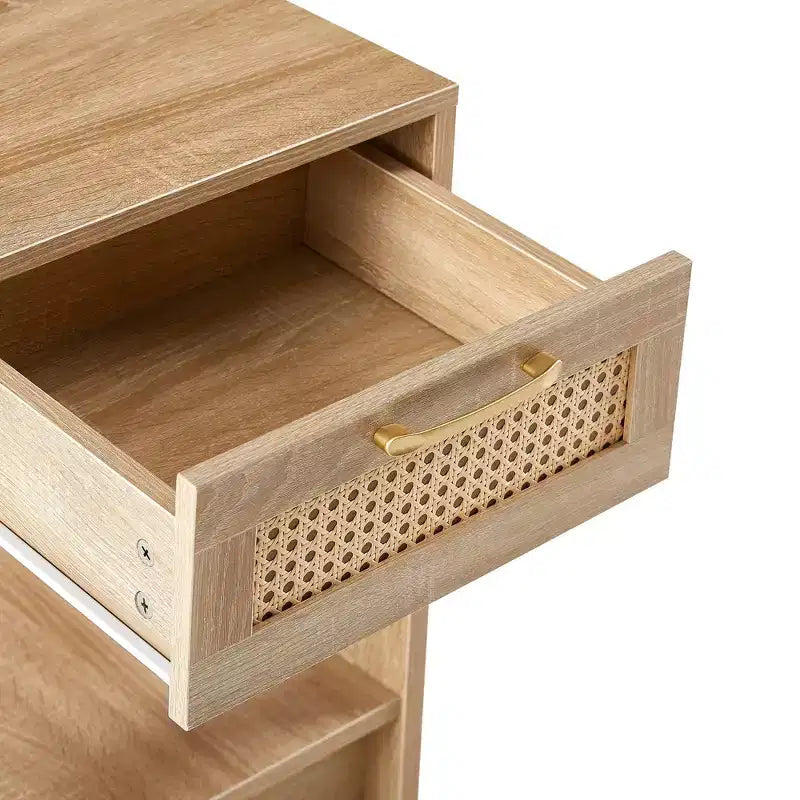 Comodino con cassetto in rattan naturale/bianco e ripiano aperto – Montaggio per 1 persona