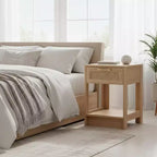 Comodino con cassetto in rattan naturale/bianco e ripiano aperto – Montaggio per 1 persona