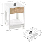 Comodino con cassetto in rattan naturale/bianco e ripiano aperto – Montaggio per 1 persona