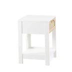 Comodino con cassetto in rattan naturale/bianco e ripiano aperto – Montaggio per 1 persona