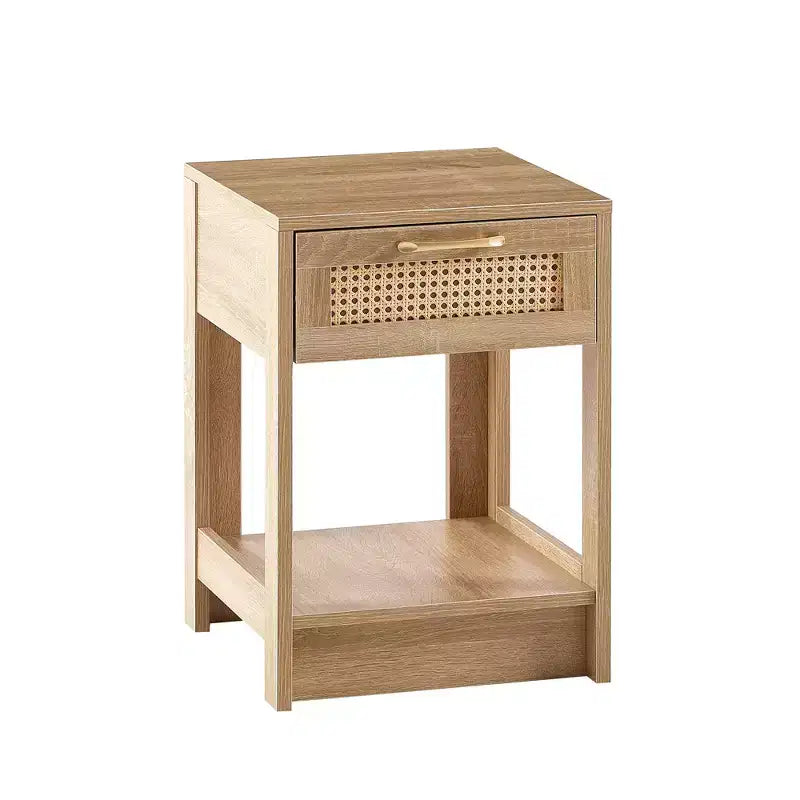 Comodino con cassetto in rattan naturale/bianco e ripiano aperto – Montaggio per 1 persona