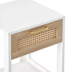 Comodino con cassetto in rattan naturale/bianco e ripiano aperto – Montaggio per 1 persona