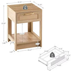 Comodino con cassetto in rattan naturale/bianco e ripiano aperto – Montaggio per 1 persona