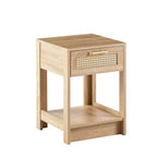 Comodino con cassetto in rattan naturale/bianco e ripiano aperto – Montaggio per 1 persona