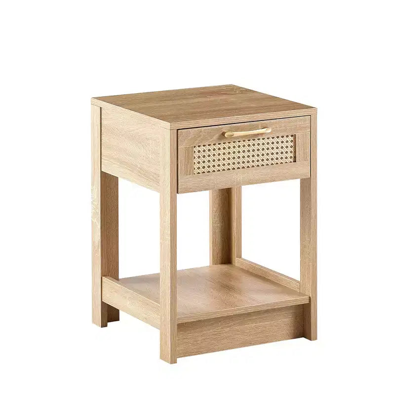 Comodino con cassetto in rattan naturale/bianco e ripiano aperto – Montaggio per 1 persona