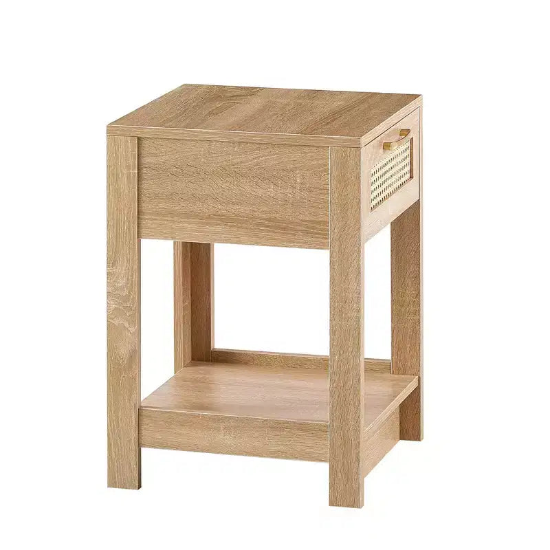Comodino con cassetto in rattan naturale/bianco e ripiano aperto – Montaggio per 1 persona
