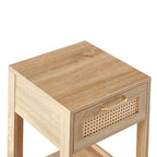 Comodino con cassetto in rattan naturale/bianco e ripiano aperto – Montaggio per 1 persona