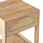 Comodino con cassetto in rattan naturale/bianco e ripiano aperto – Montaggio per 1 persona