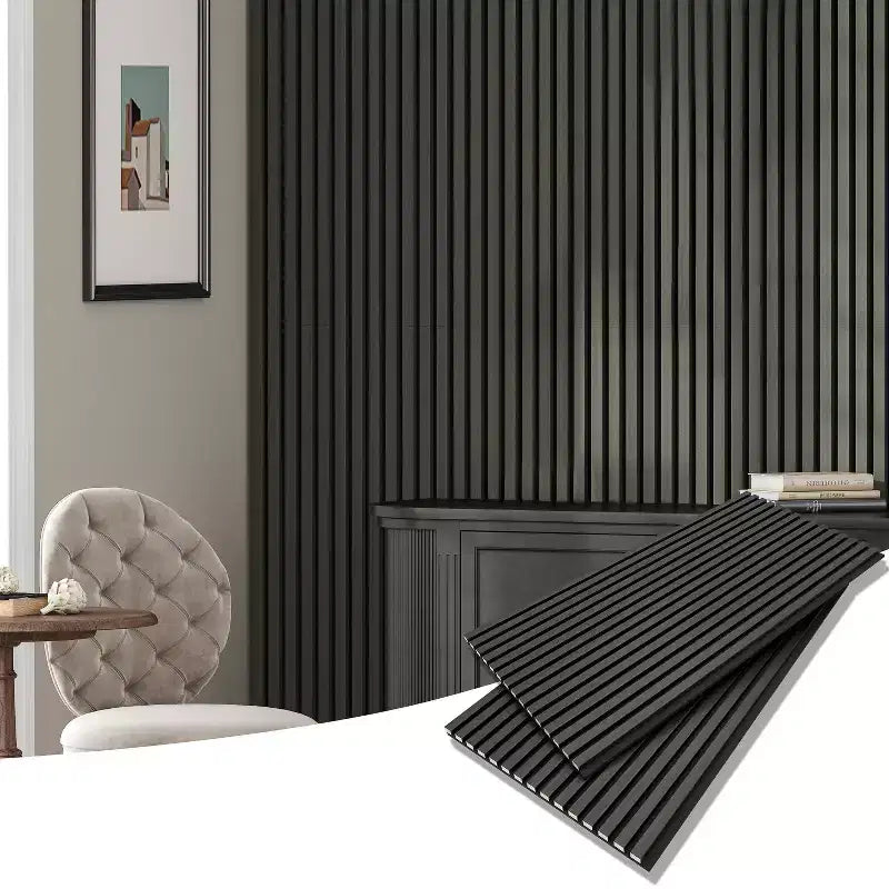 Pannelli murali acustici in impiallacciatura di legno beige/nera/marrone, stile piatto, set da 2