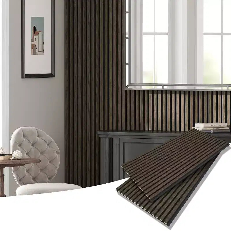 Pannelli murali acustici in impiallacciatura di legno beige/nera/marrone, stile piatto, set da 2