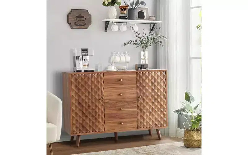 Sideboard Cabinet with 4 Drawers, Buffet Cabinet with Storage,Mid Century Modern Sideboards with 2 Door, Kitchen, Dining, Living Room