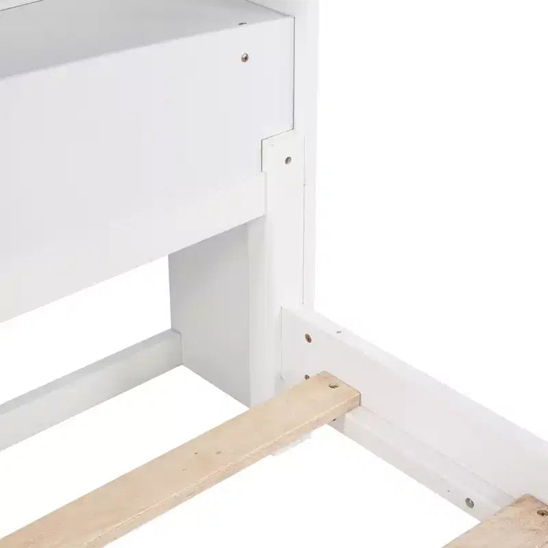 Letto singolo grigio/bianco con testiera a libreria, luce a LED e sponde di protezione – Adatto per 1