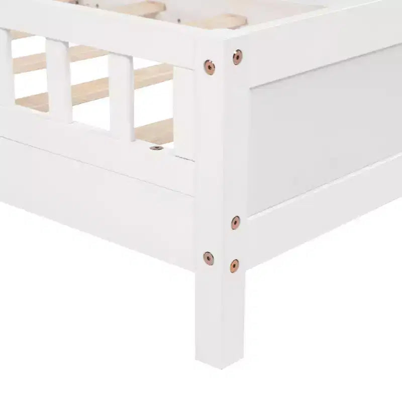 Letto singolo grigio/bianco con testiera a libreria, luce a LED e sponde di protezione – Adatto per 1