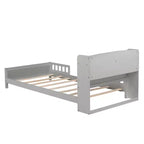 Letto singolo grigio/bianco con testiera a libreria, luce a LED e sponde di protezione – Adatto per 1