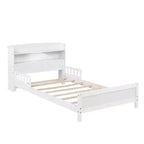 Letto singolo grigio/bianco con testiera a libreria, luce a LED e sponde di protezione – Adatto per 1