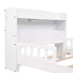 Letto singolo grigio/bianco con testiera a libreria, luce a LED e sponde di protezione – Adatto per 1
