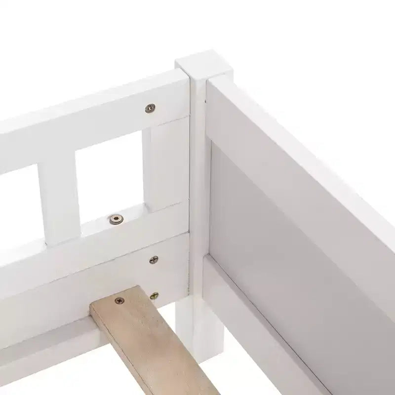 Letto singolo grigio/bianco con testiera a libreria, luce a LED e sponde di protezione – Adatto per 1