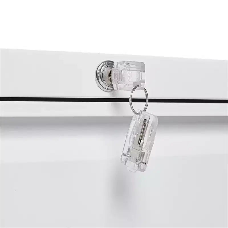 Classificatore metallico bianco a 2 cassetti con serratura – 1 persona, sotto la scrivania