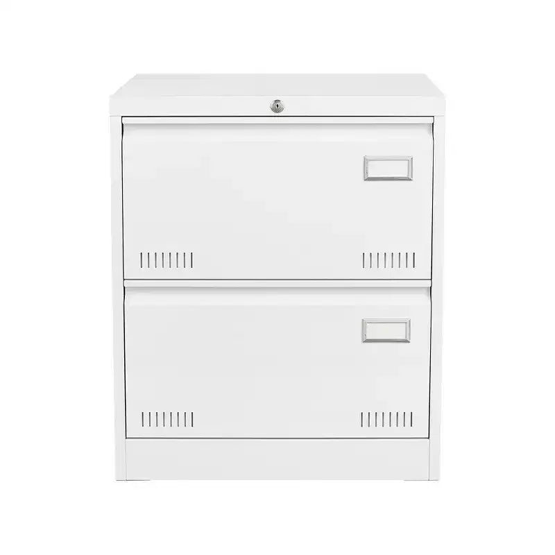 Classificatore metallico bianco a 2 cassetti con serratura – 1 persona, sotto la scrivania