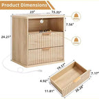 Comodino con scanalature in rovere naturale con 2 cassetti – 1 o 2 pezzi